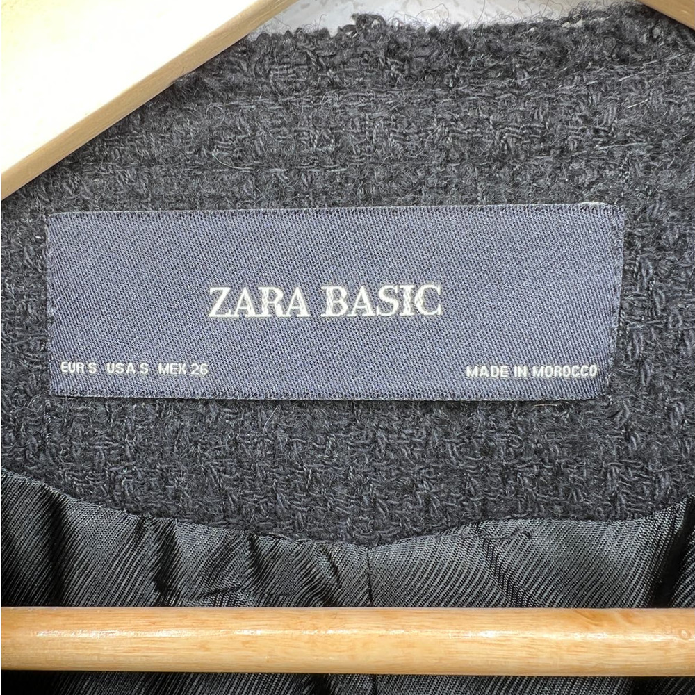 Zara S Tweed $149 Boucle Evening Coat Lady Textured Jacket Long Black Gold NEW! - Picture 9 of 11